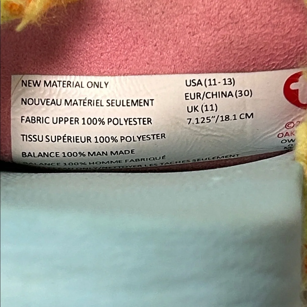 Ty Owl Owen plush colorful rainbow Kids slipOn plush Slide Sandals size 11-13